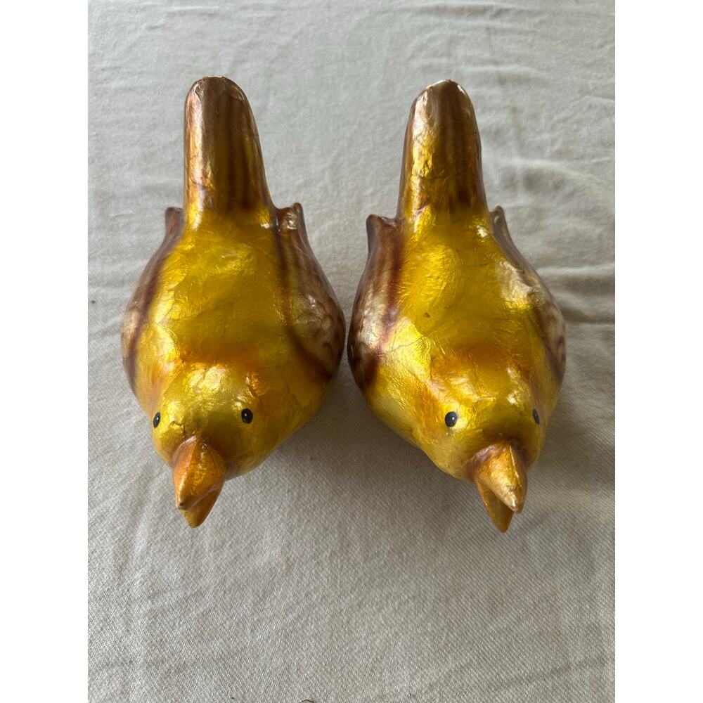 Vintage set of 2 birds Mother of Pearl Figurines Handmade Shell yellow decor